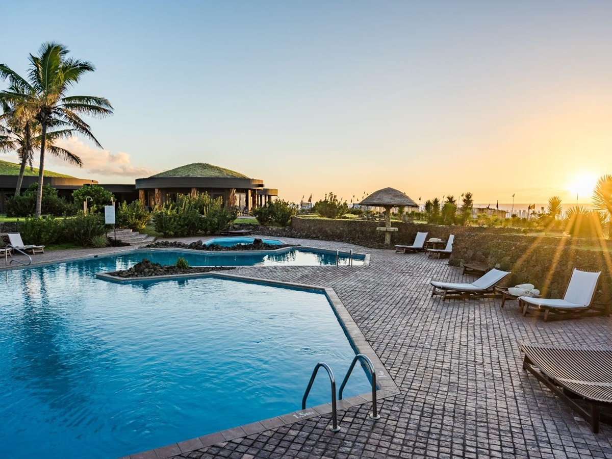 The swimming pool at Nayara Hangaroa hotel on Easter Island