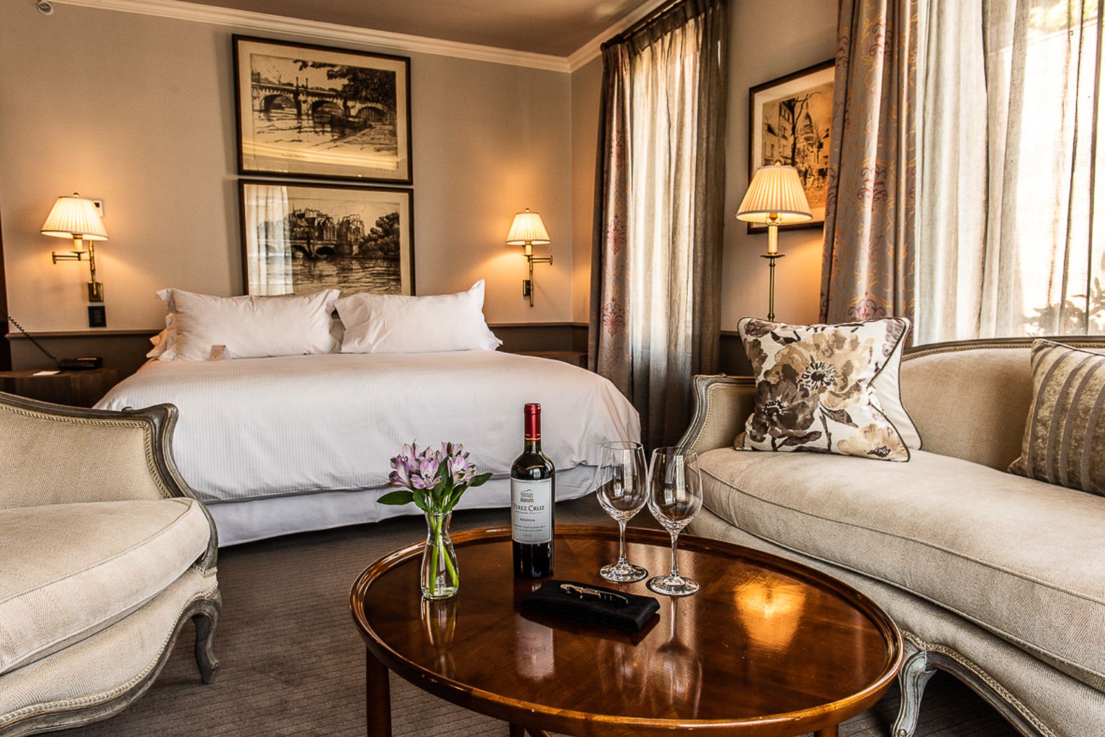 Guest suite bedroom and living area at The Singular hotel in Santiago de Chile