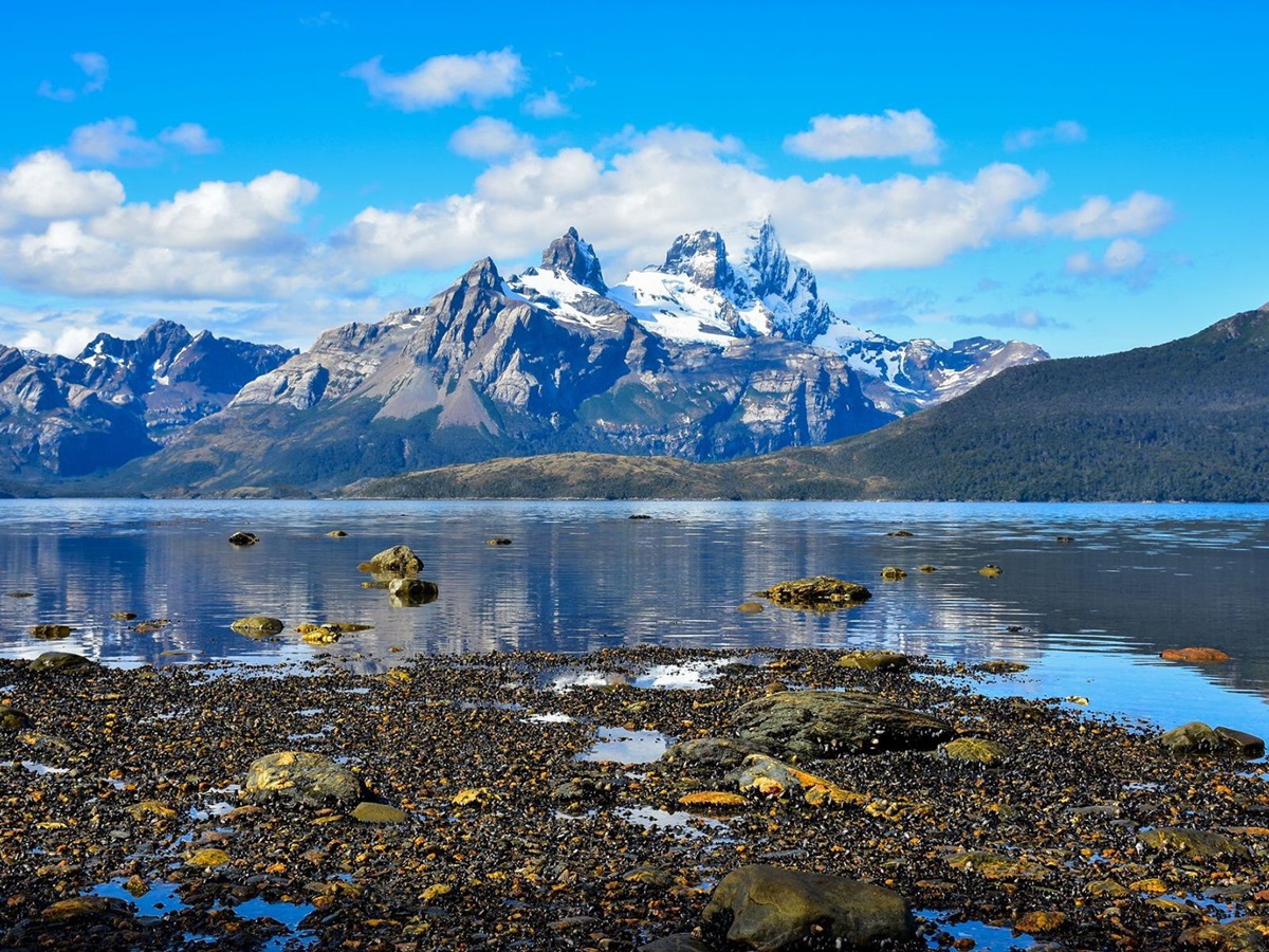 Mountain reflection in Patagonia seen from a Stella Australis cruise