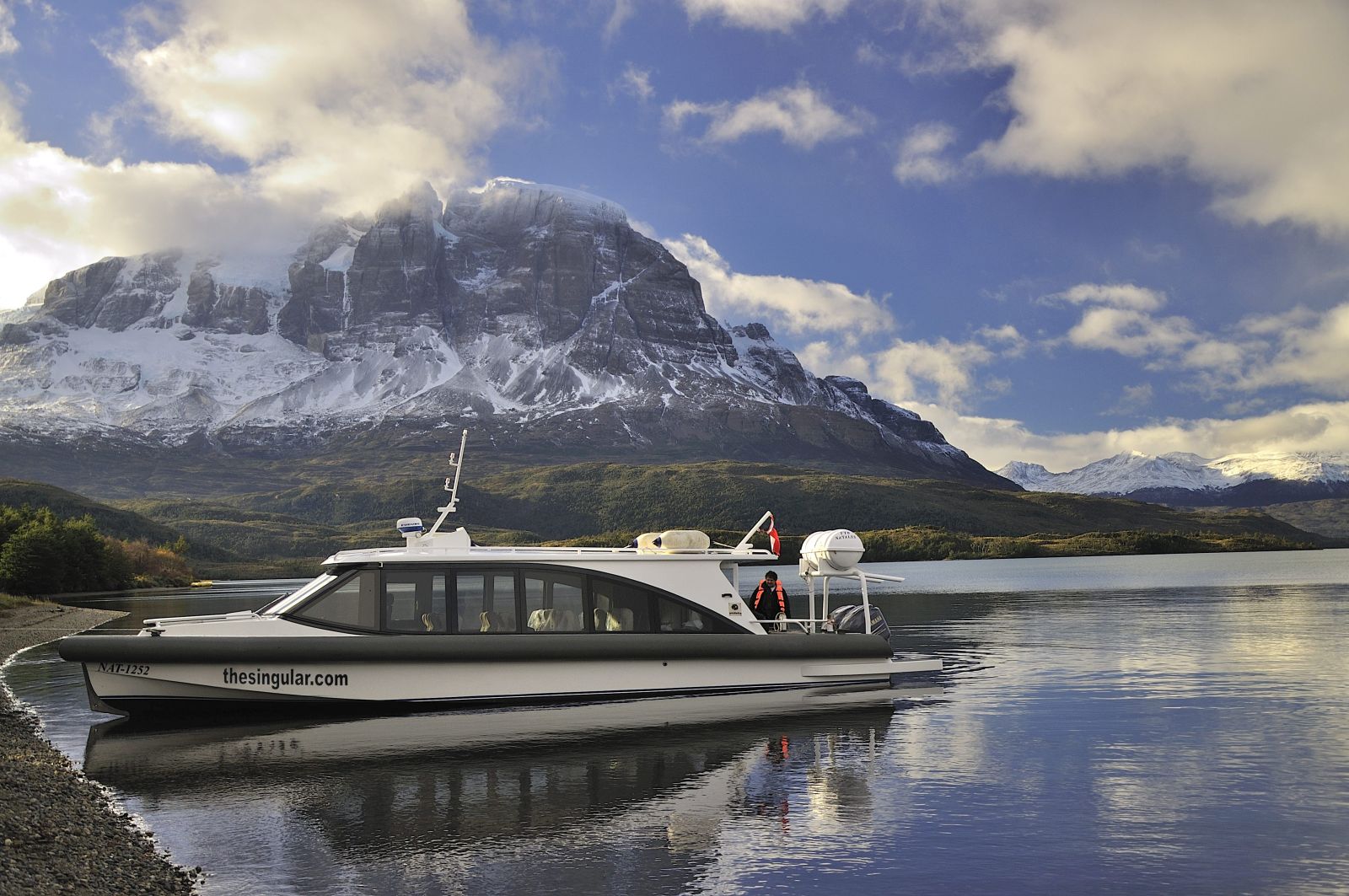 Boat used for excursions from the Singular Patagonia in Puerto Natales, Chile