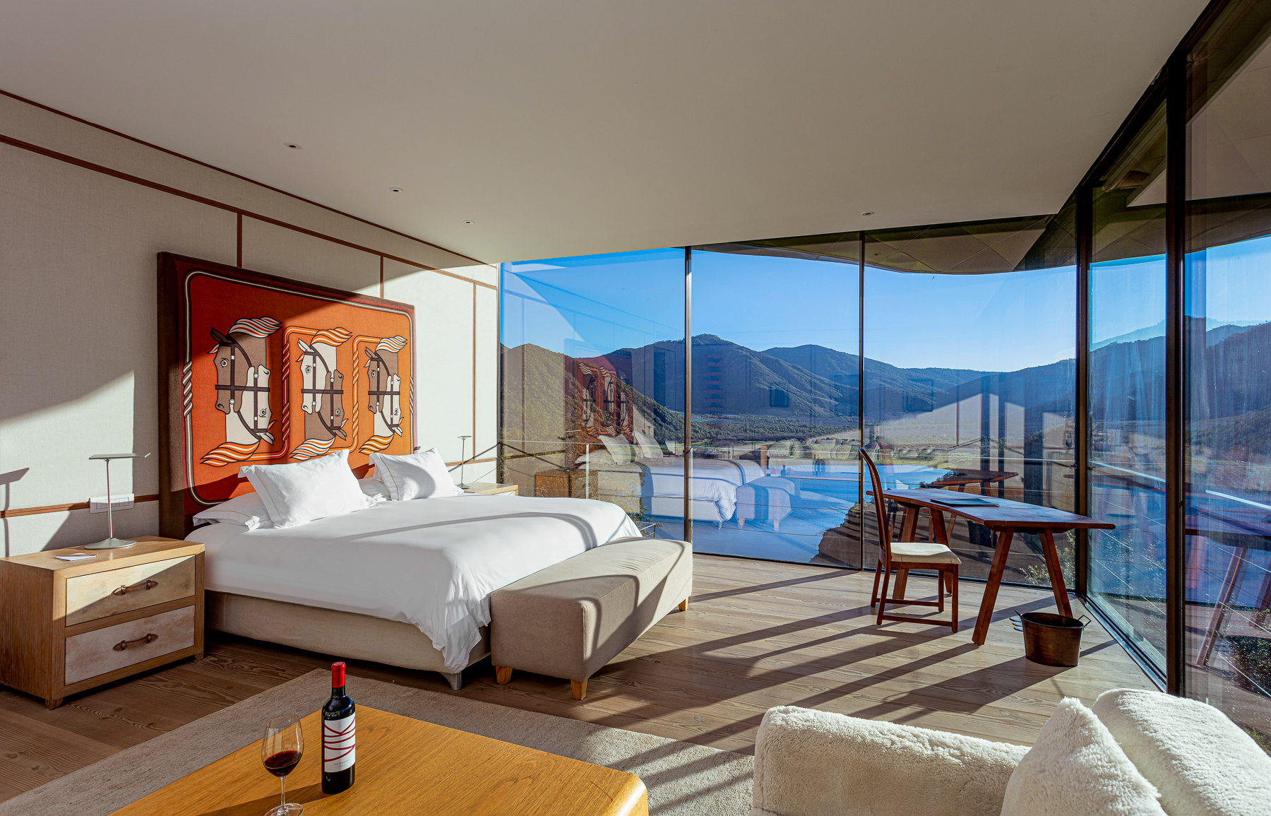 Hermes Suite master bedroom at Hotel VIK in Chile