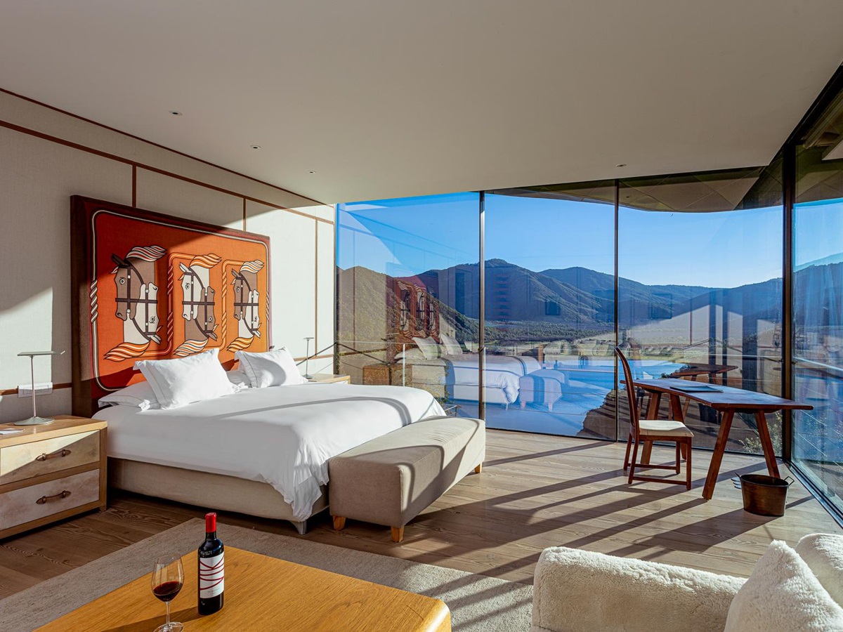 Hermes Suite master bedroom at Hotel VIK in Chile