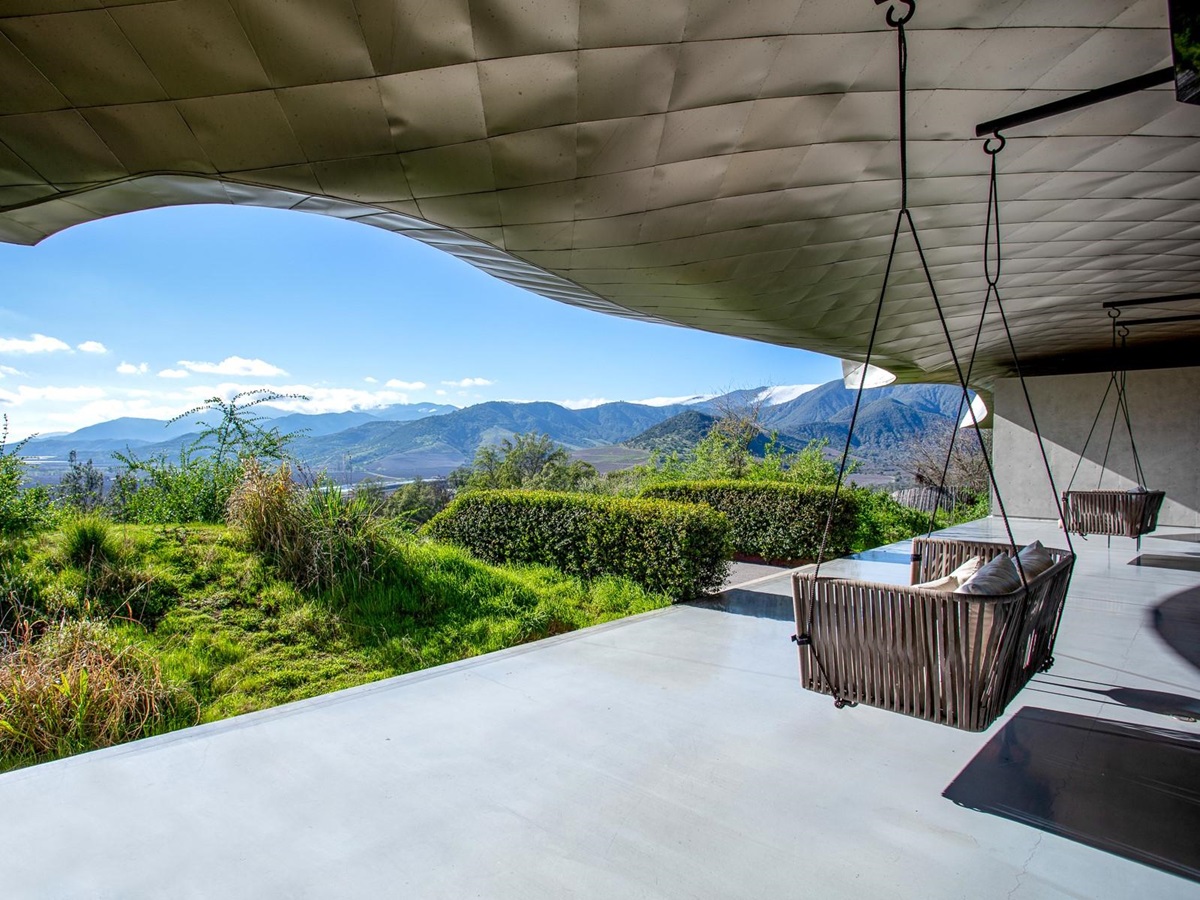 Terrace overlooking the valley at Hotel Vik in Chile