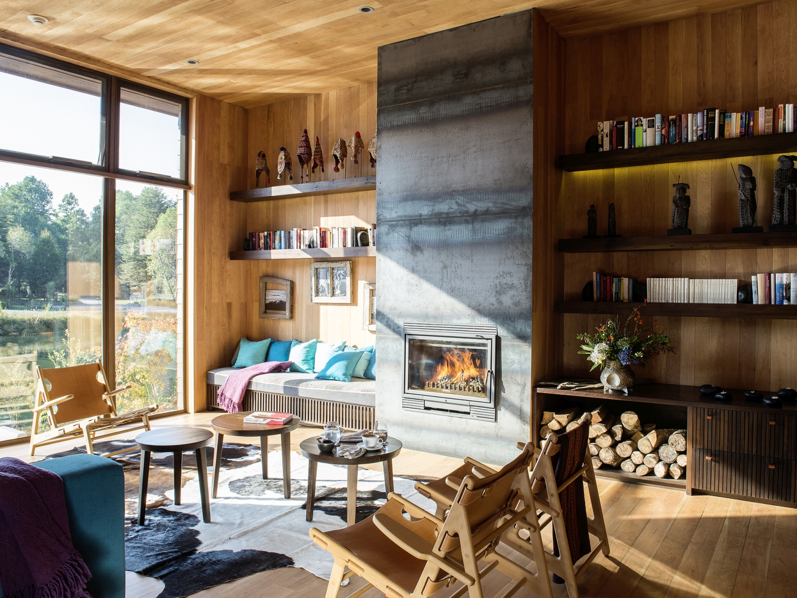 lounge with a fire place
