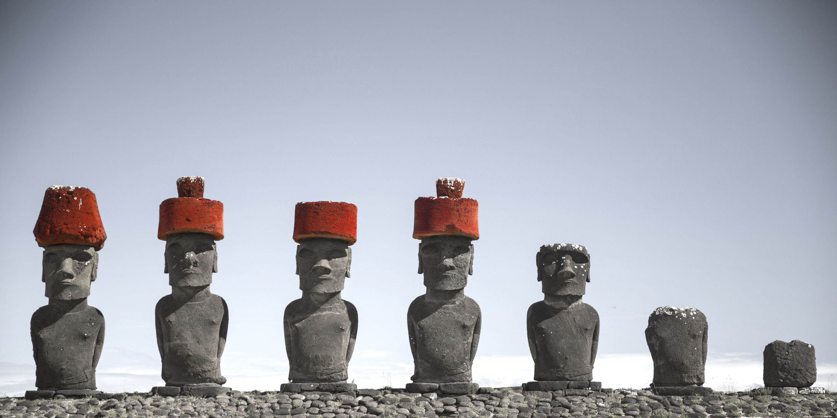 Moai in a row on Easter Island, Chile