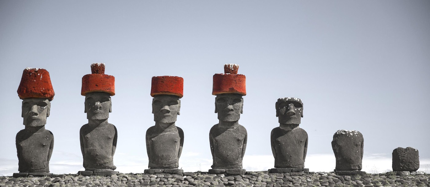 Moai in a row on Easter Island, Chile