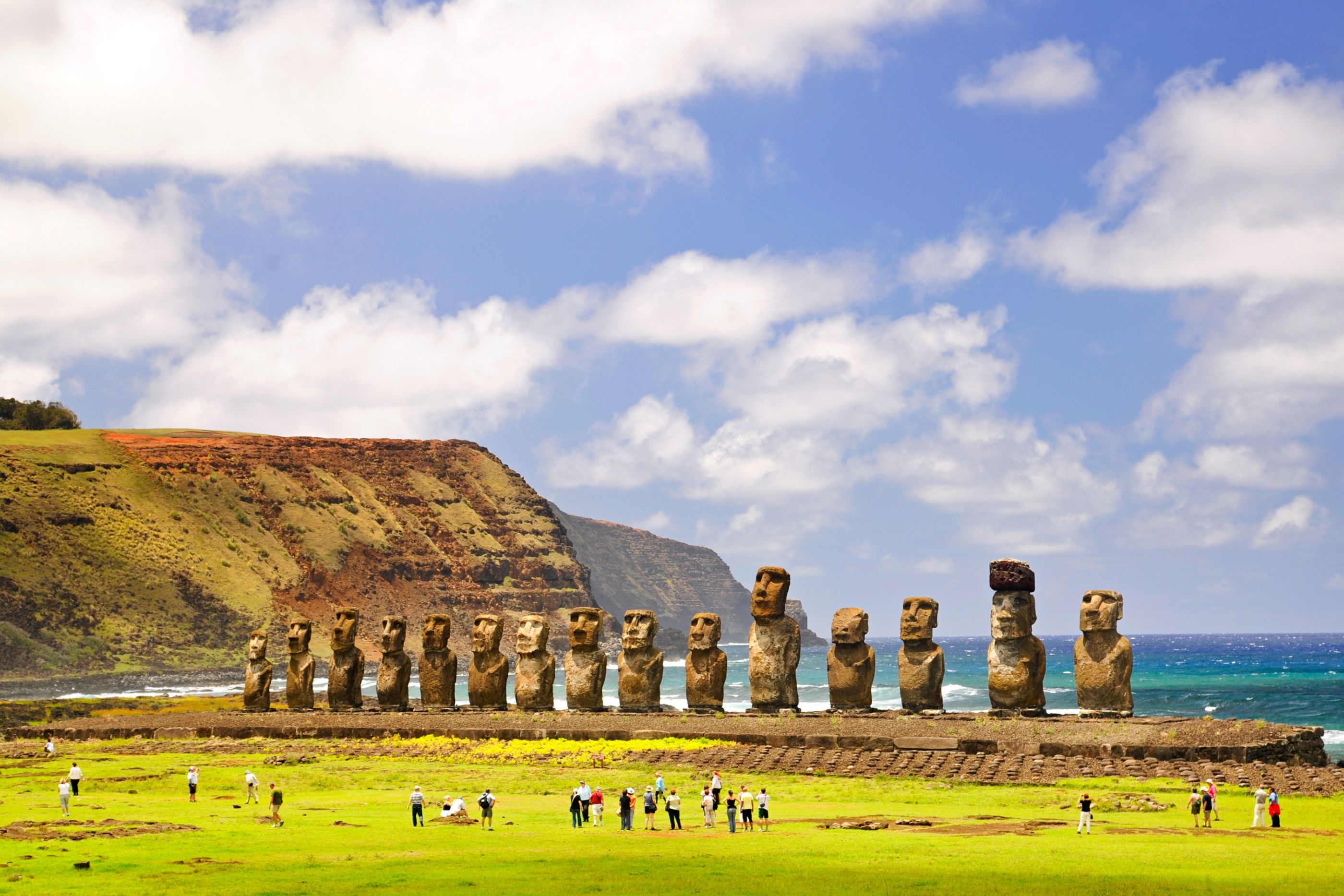 Moais Ahu Tongariki on Easter Island, Chile