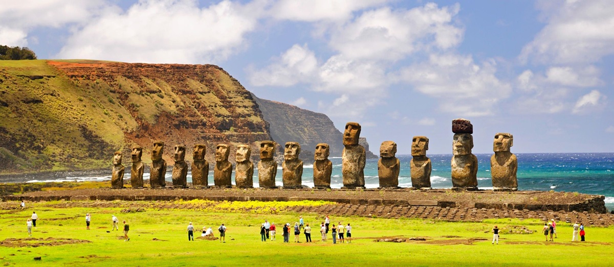 Moais Ahu Tongariki on Easter Island, Chile