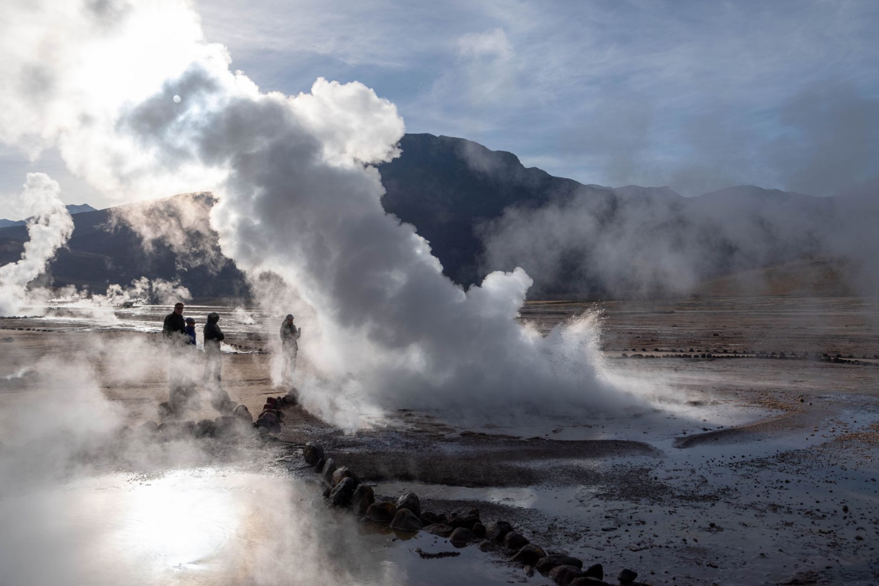 Steam emitting from the Tatio Geysers in the Atacama Desert, Chile