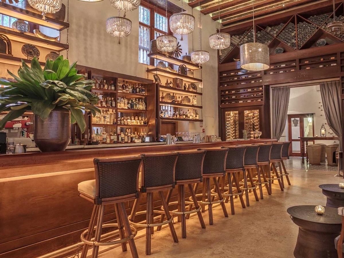 Bar seating area at Casa San Agustin in Cartagena, Colombia