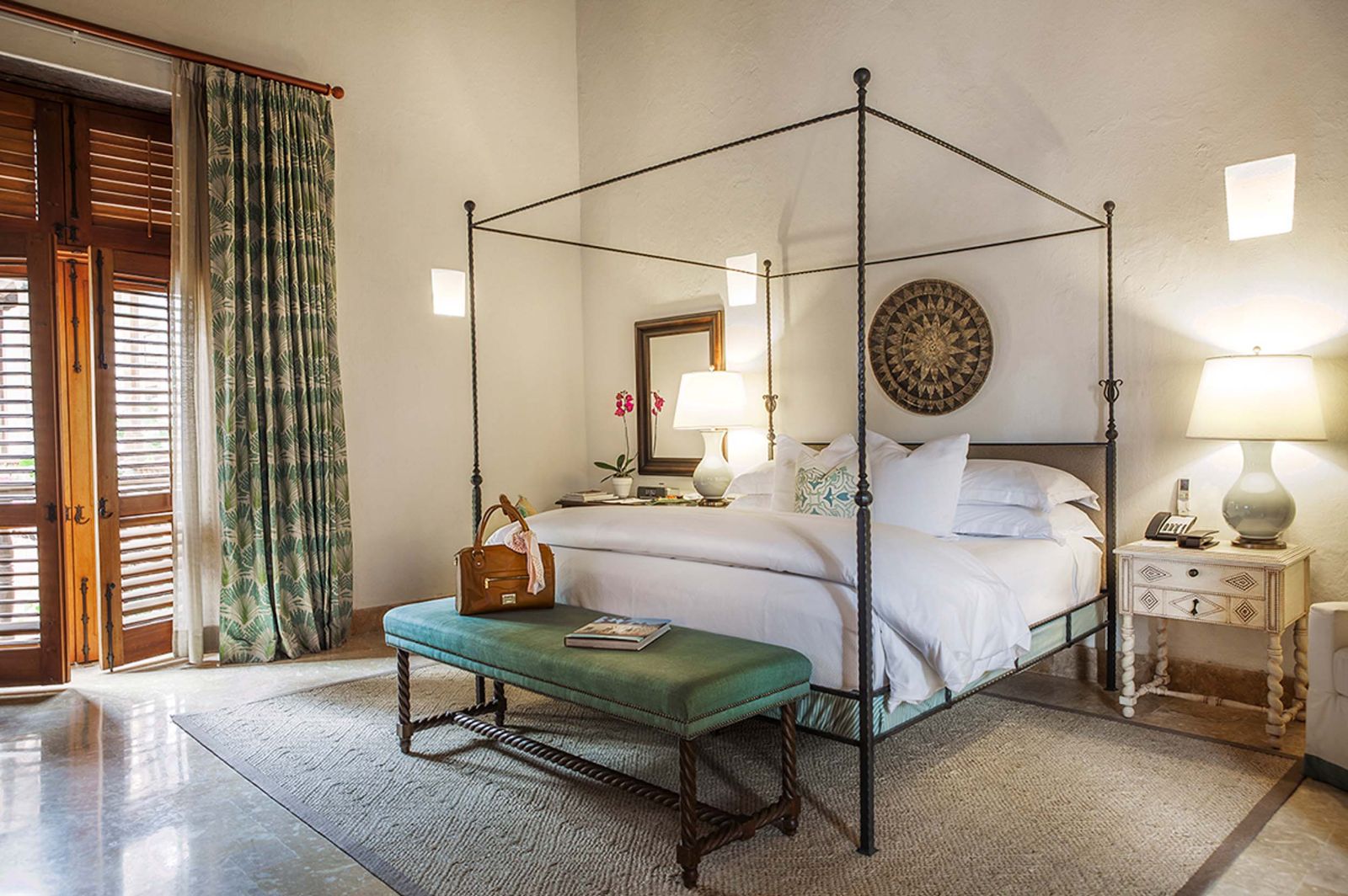 Guest suite bedroom at Casa San Agustin in Cartagena, Colombia