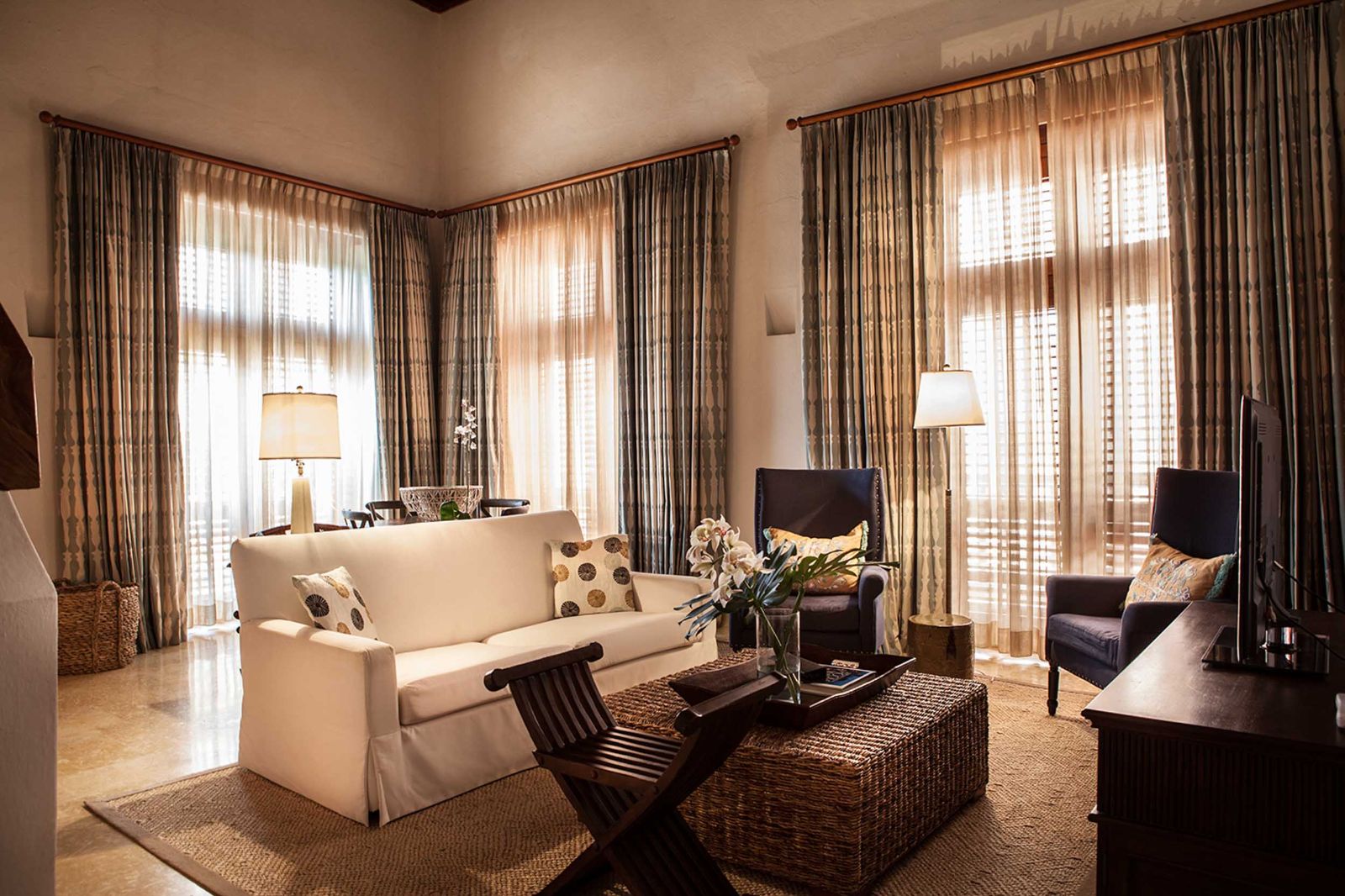 Lounge seating area at Casa San Agustin in Cartagena, Colombia