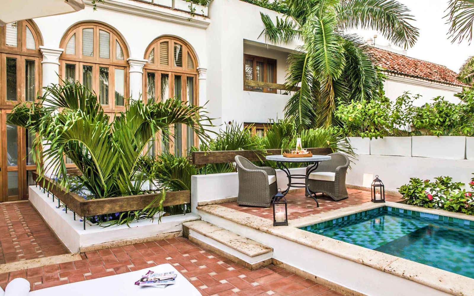 Premium guest suite terrace and pool at Casa San Agustin in Cartagena, Colombia