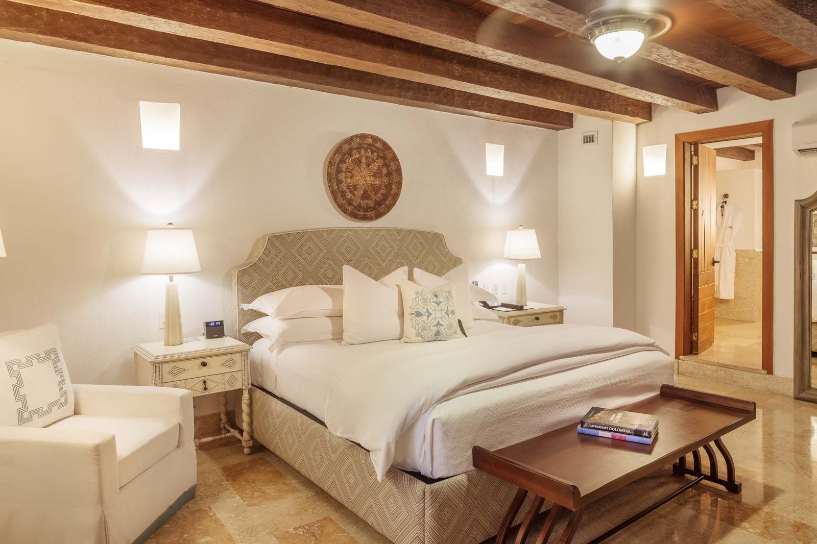 Prestige guest suite bedroom at Casa San Agustin in Cartagena, Colombia