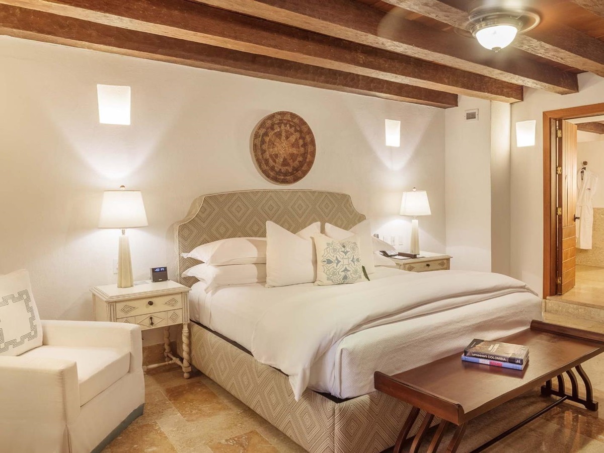 Prestige guest suite bedroom at Casa San Agustin in Cartagena, Colombia