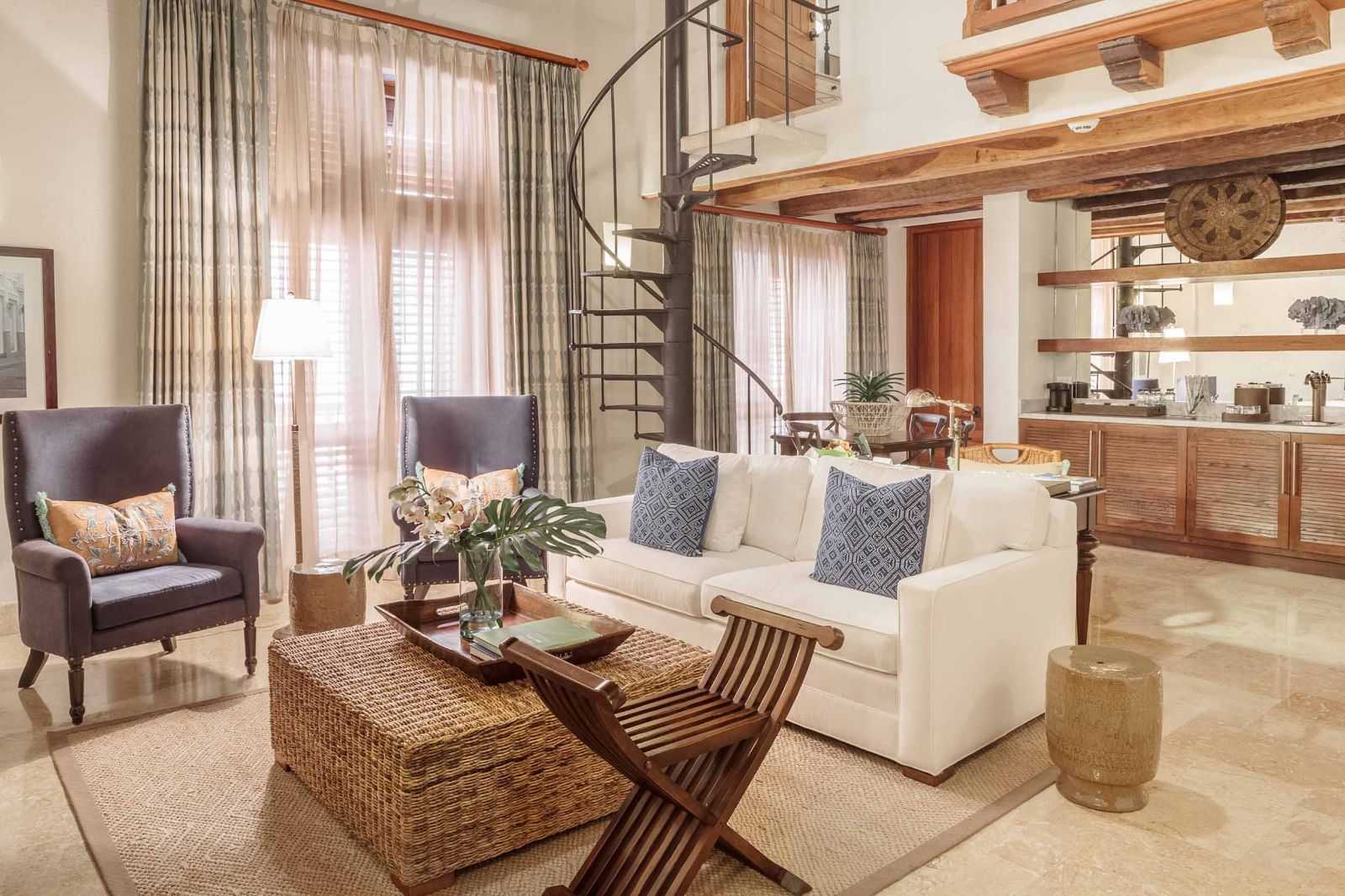 Prestige guest suite lounge area at Casa San Agustin in Cartagena, Colombia