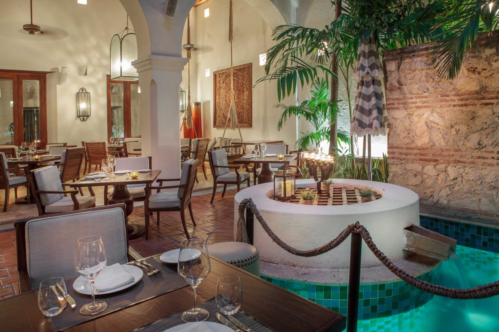 Restaurant pool feature at Casa San Agustin in Cartagena, Colombia