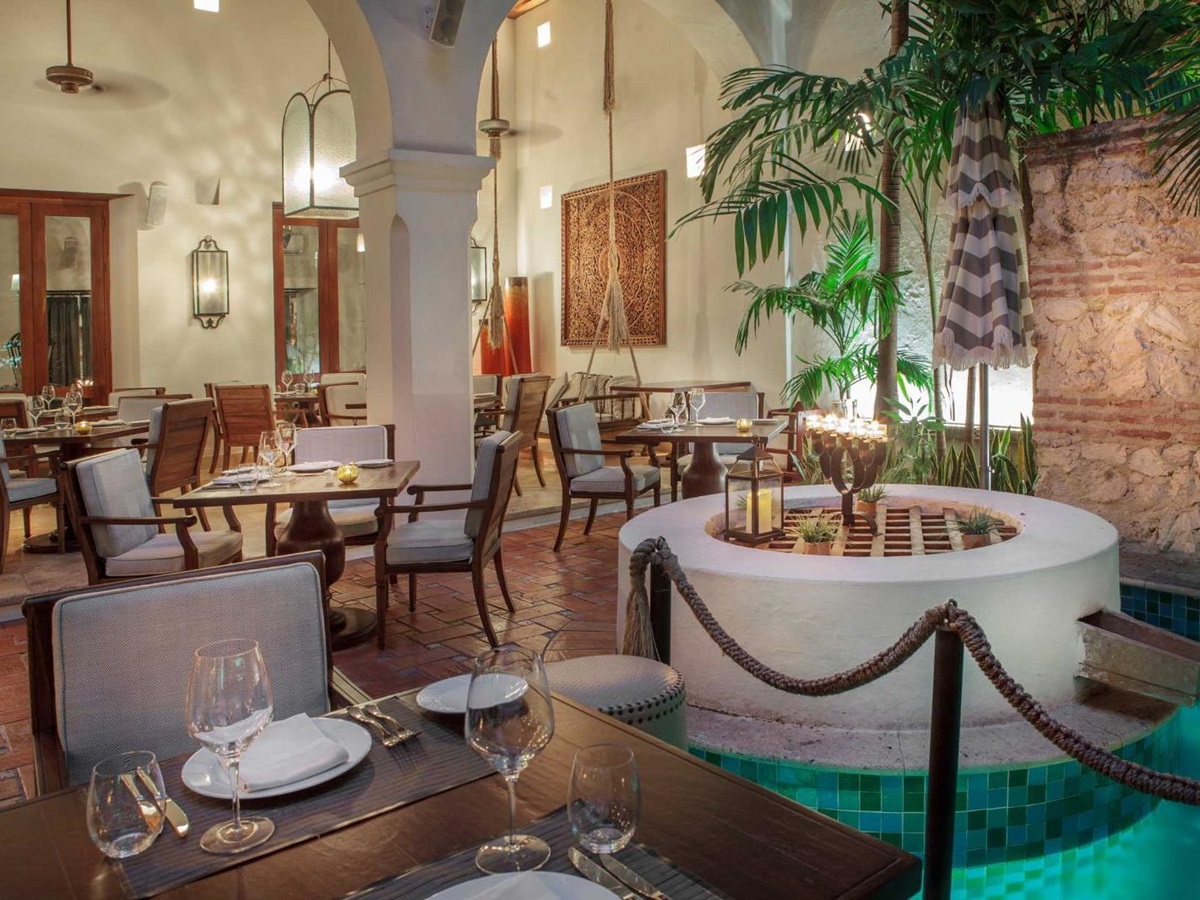 Restaurant pool feature at Casa San Agustin in Cartagena, Colombia