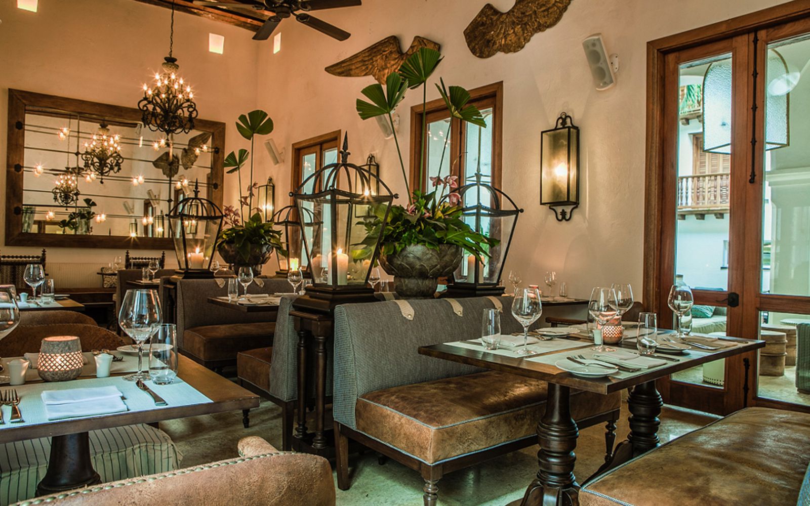Restaurant seating area at Casa San Agustin in Cartagena, Colombia