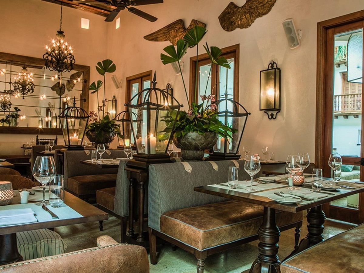 Restaurant seating area at Casa San Agustin in Cartagena, Colombia