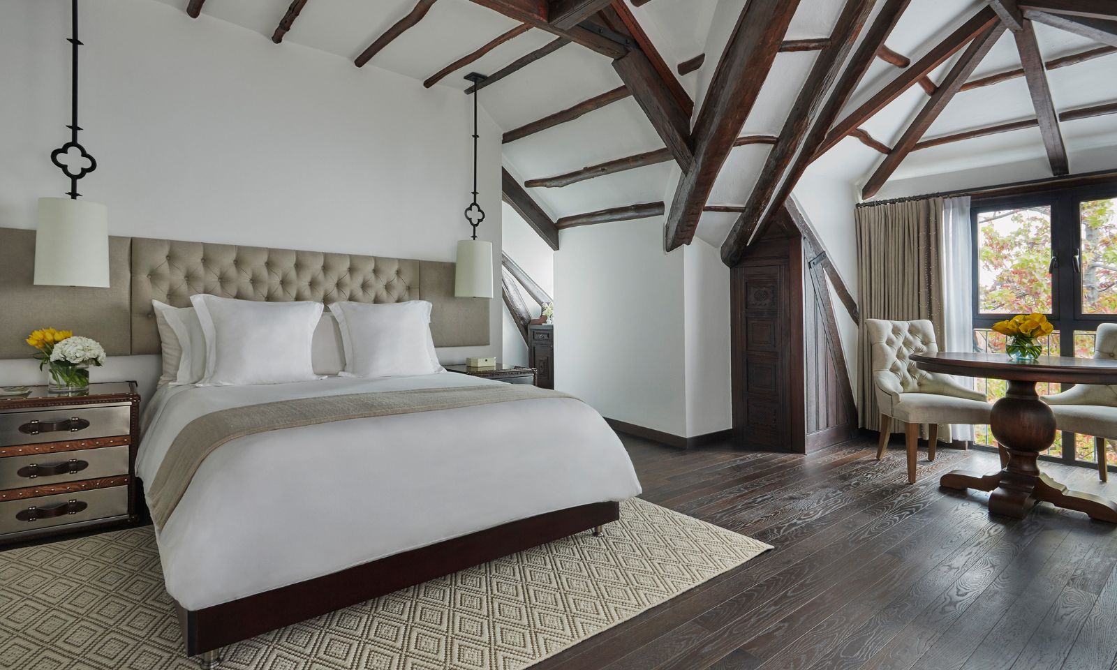Guest suite double bed at Four Seasons casa Medina in Bogota, Colombia