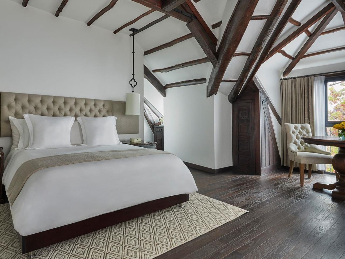 Guest suite double bed at Four Seasons casa Medina in Bogota, Colombia