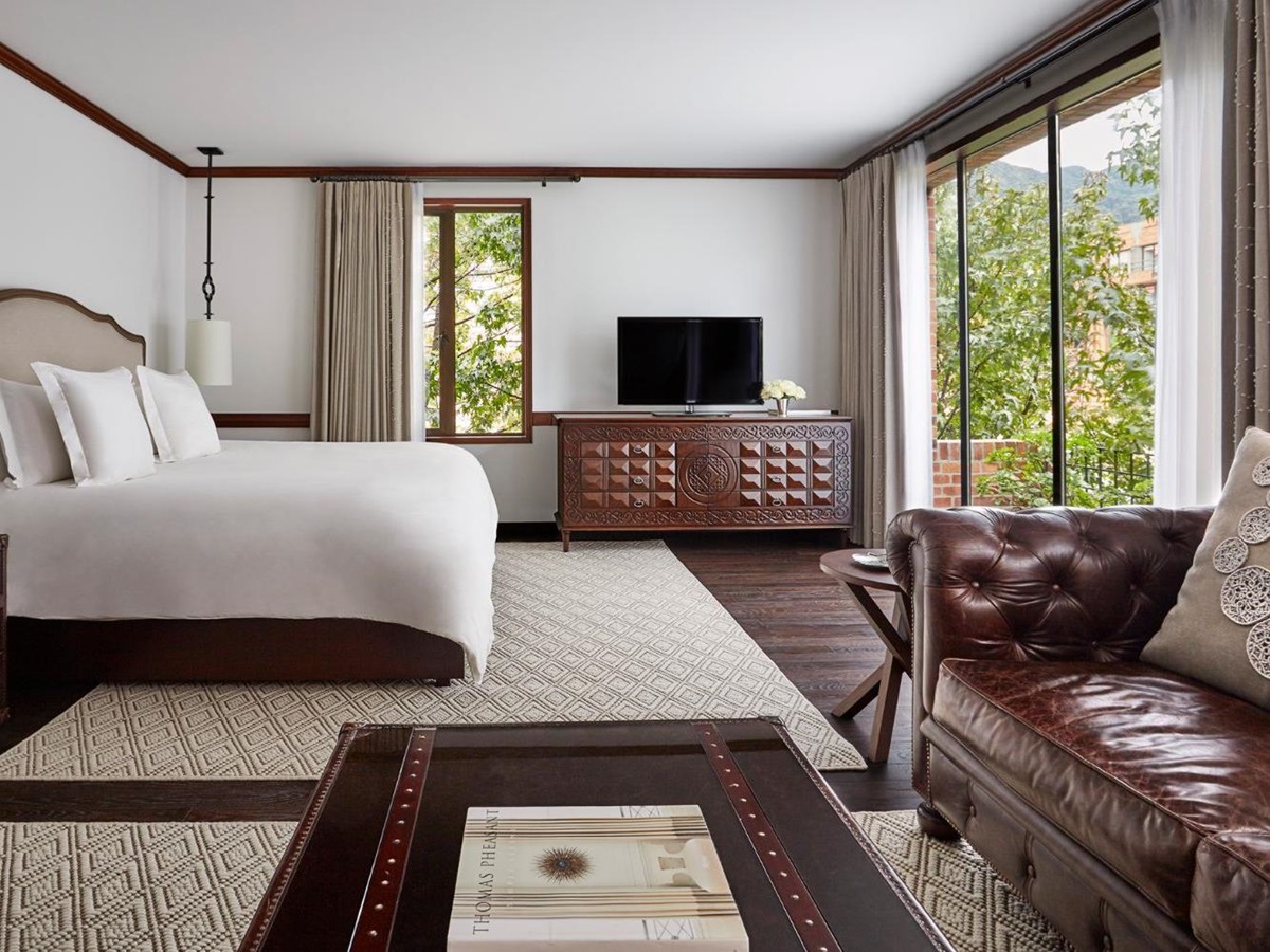 Double guest suite with terrace view at Four Seasons casa Medina in Bogota, Colombia