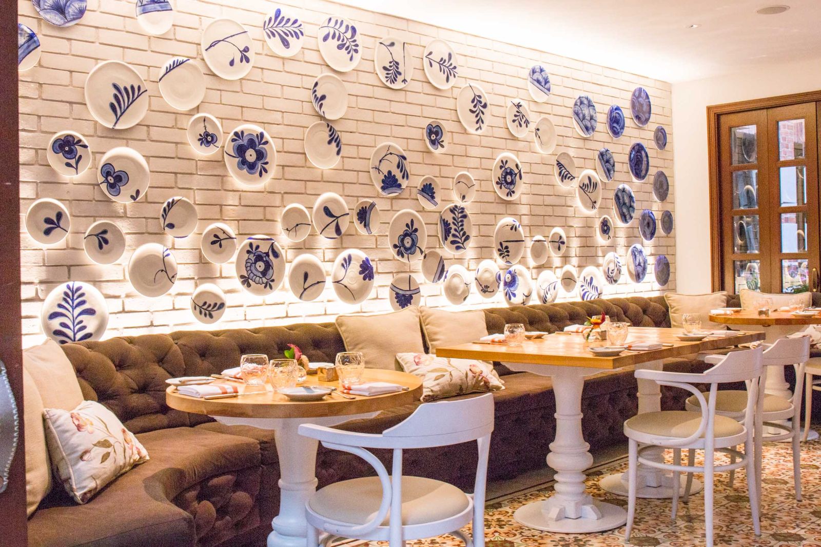 Restaurant seating and décor at Four Seasons casa Medina in Bogota, Colombia