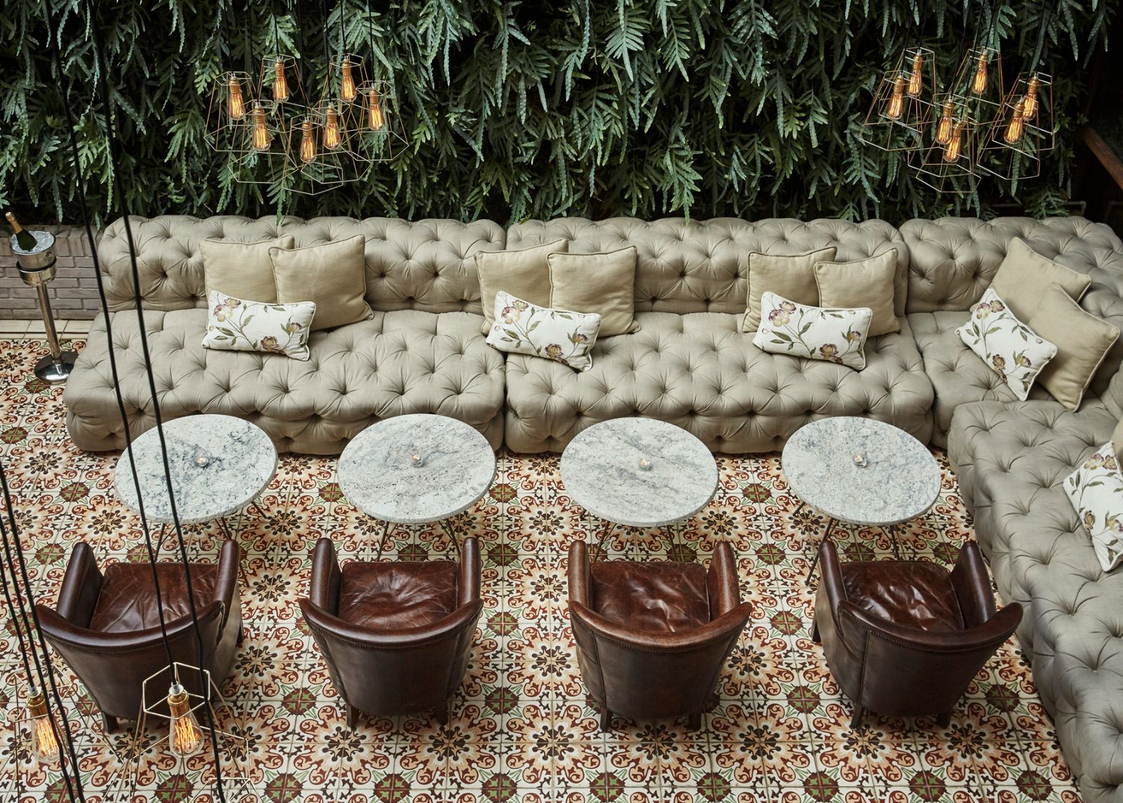 Restaurant seating aerial view at Four Seasons casa Medina in Bogota, Colombia