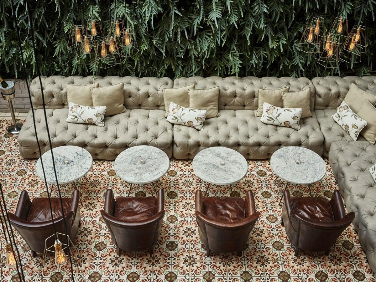 Restaurant seating aerial view at Four Seasons casa Medina in Bogota, Colombia