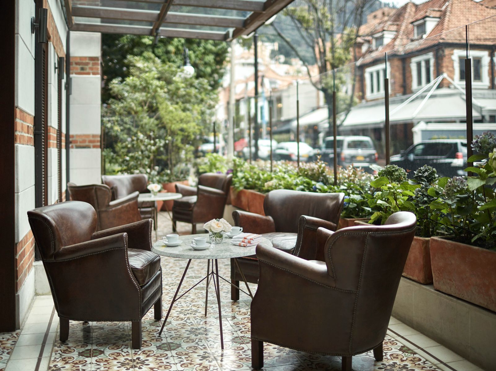 StreetSide café seating at Four Seasons casa Medina in Bogota, Colombia