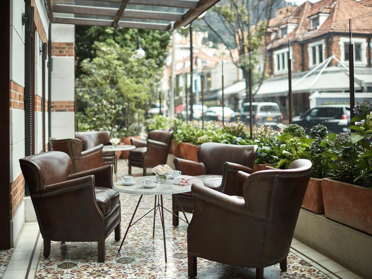 StreetSide café seating at Four Seasons casa Medina in Bogota, Colombia