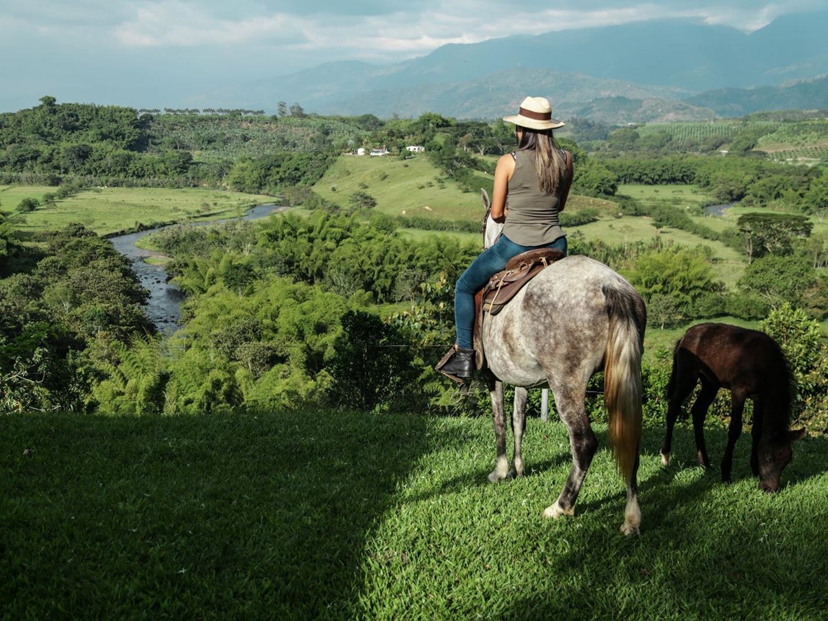 Riding on the grounds of Hacienda Bambusa in Colombia's coffee region