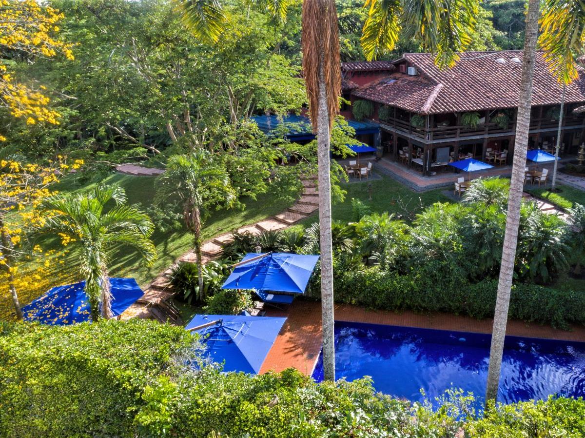 Aerial view of the pool and grounds at Hotel Boutique Sazagua in Colombia's coffee region