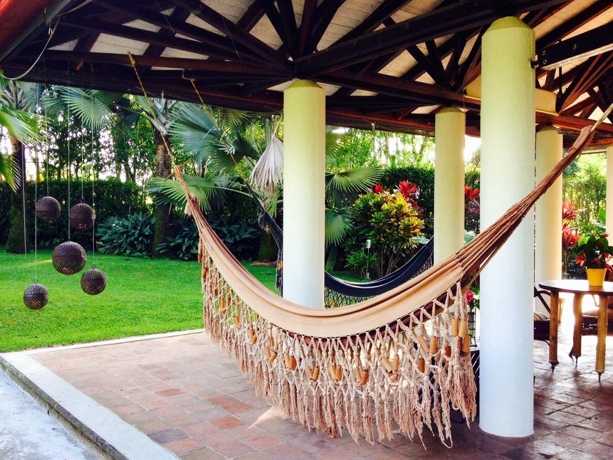 Hammock on the outside garden terrace at Hotel Boutique Sazagua in Colombia's coffee region