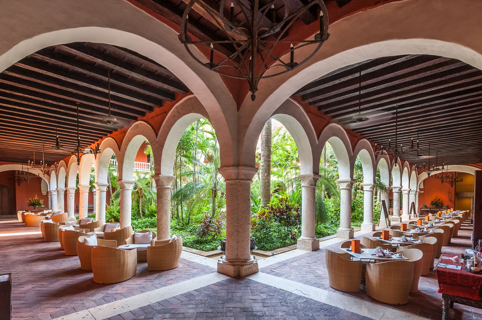 Courtyard and seating area at Sofitel Legend Santa Clara in Cartagena, Colombia