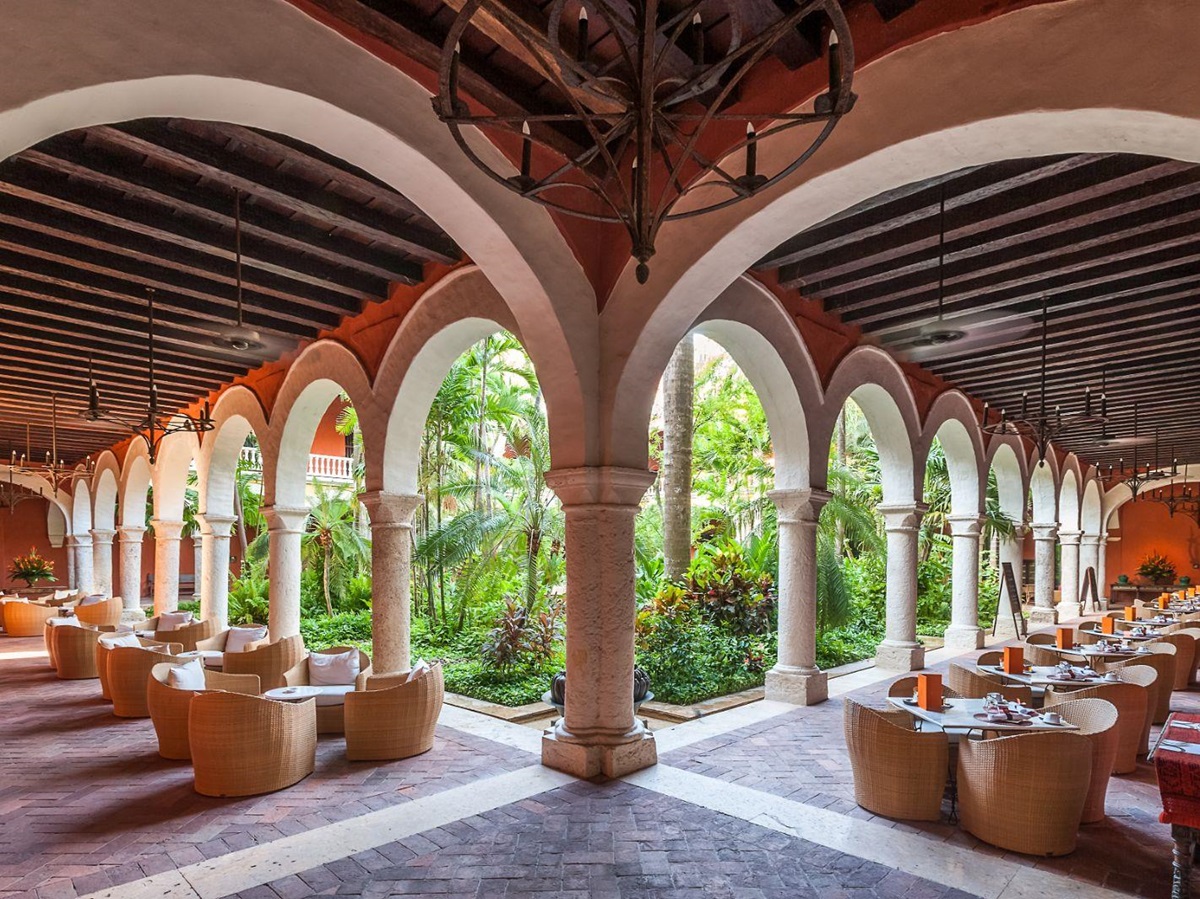Courtyard and seating area at Sofitel Legend Santa Clara in Cartagena, Colombia