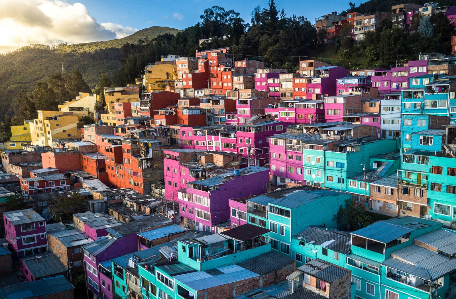 Aerial view of colourful houses in Bogota