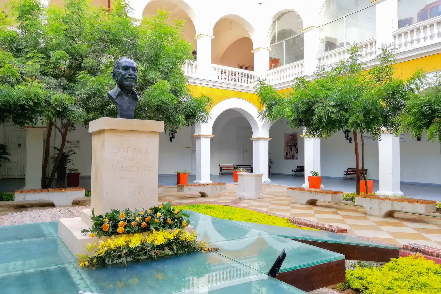 Memorial statue of Gabriel Garcia Marquez in Colombia