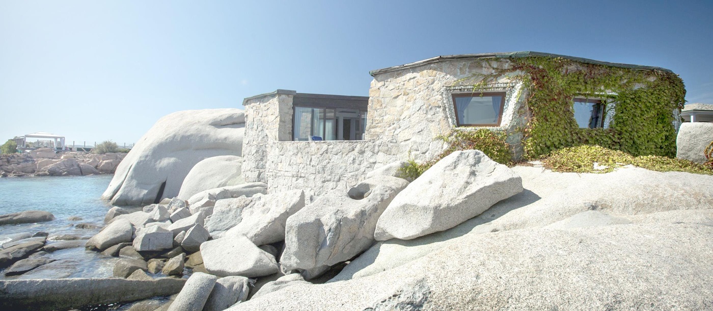 white rocks on the exterior of Hotel  & Spa des Pecheurs, Corsica, France