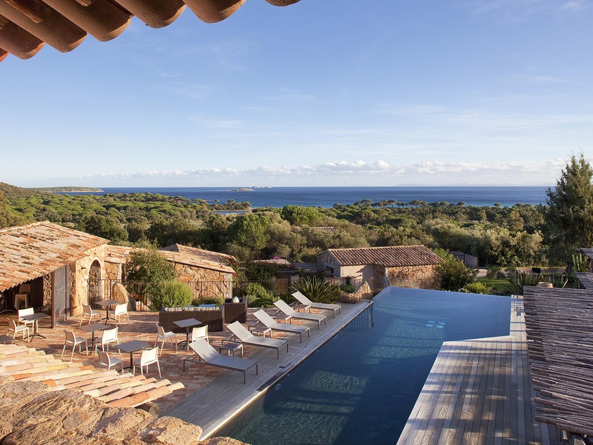 swimming pool at Les Bergeries de Palombaggia hotel in Corsica, France