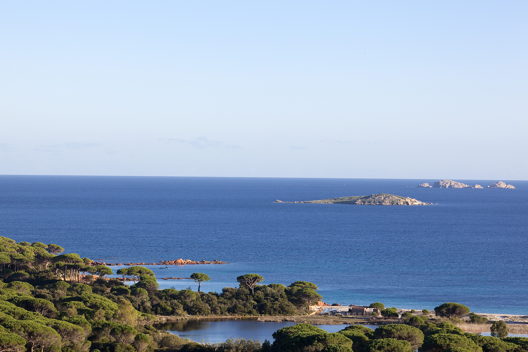 view over the sea from Les Bergeries de Palombaggia hotel in Corsica, France