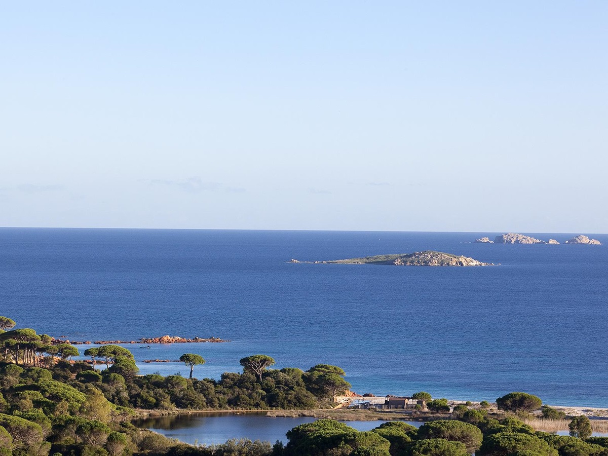 view over the sea from Les Bergeries de Palombaggia hotel in Corsica, France