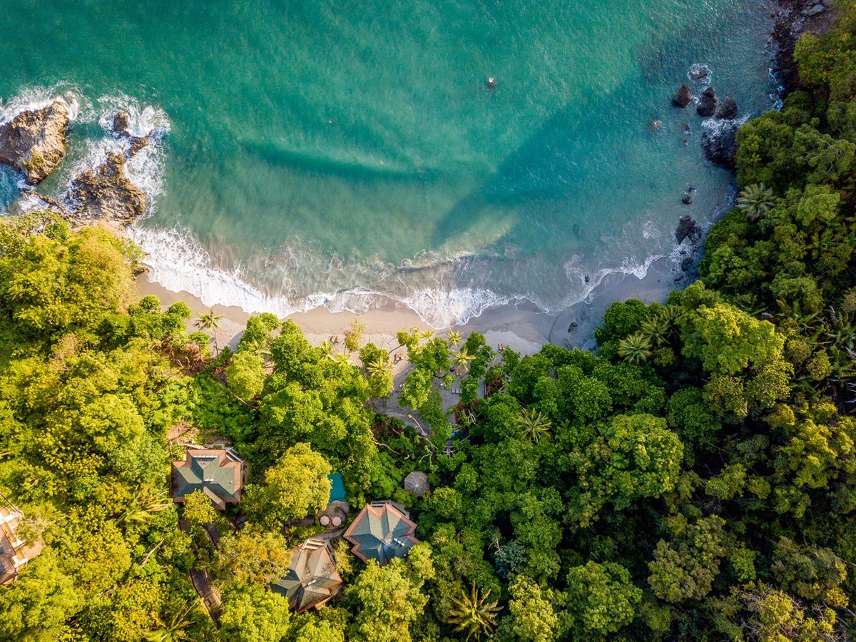 Aerial view of the beach at Arenas del Mar in Costa Rica