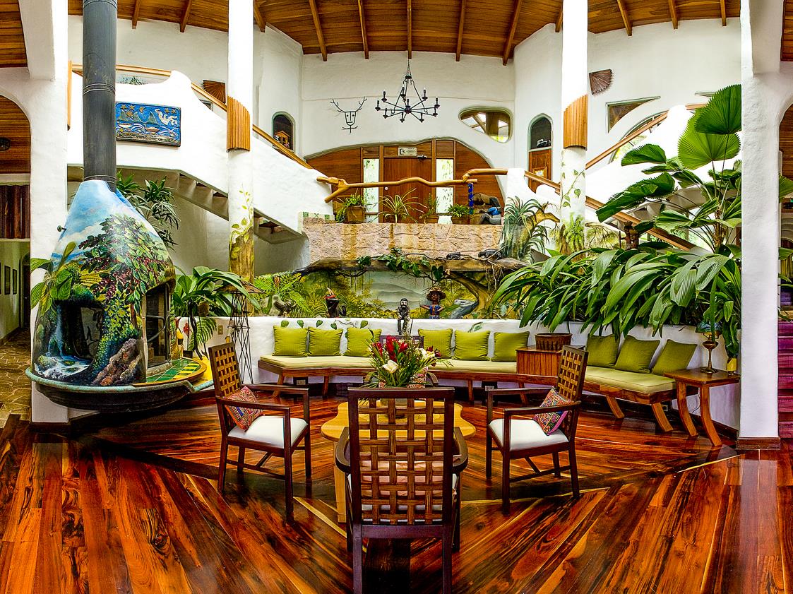 Panoramic view of the communal living area at Finca Rosa Blanca