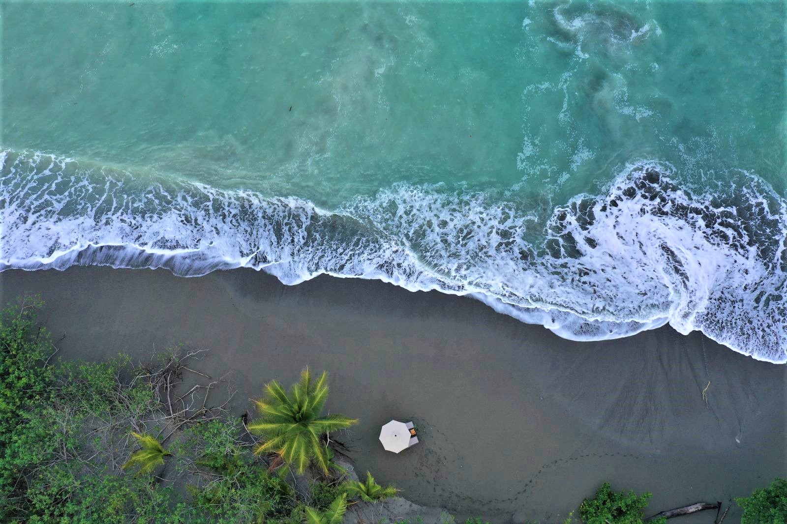 Aerial view of the beach on the grounds of Lapa Rios resort in Costa Rica