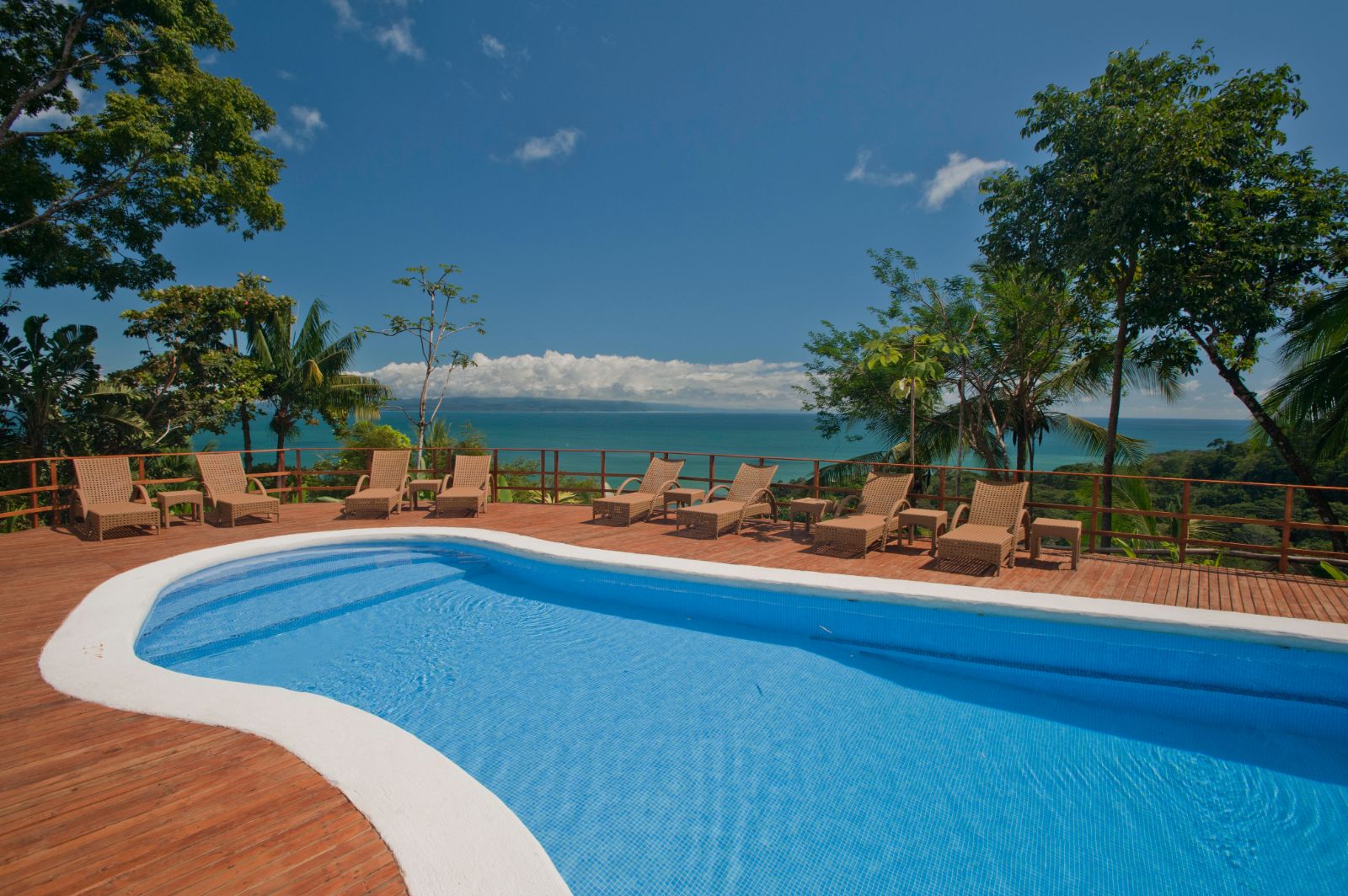 Poolside and sea views at Lapa Rios resort in Costa Rica
