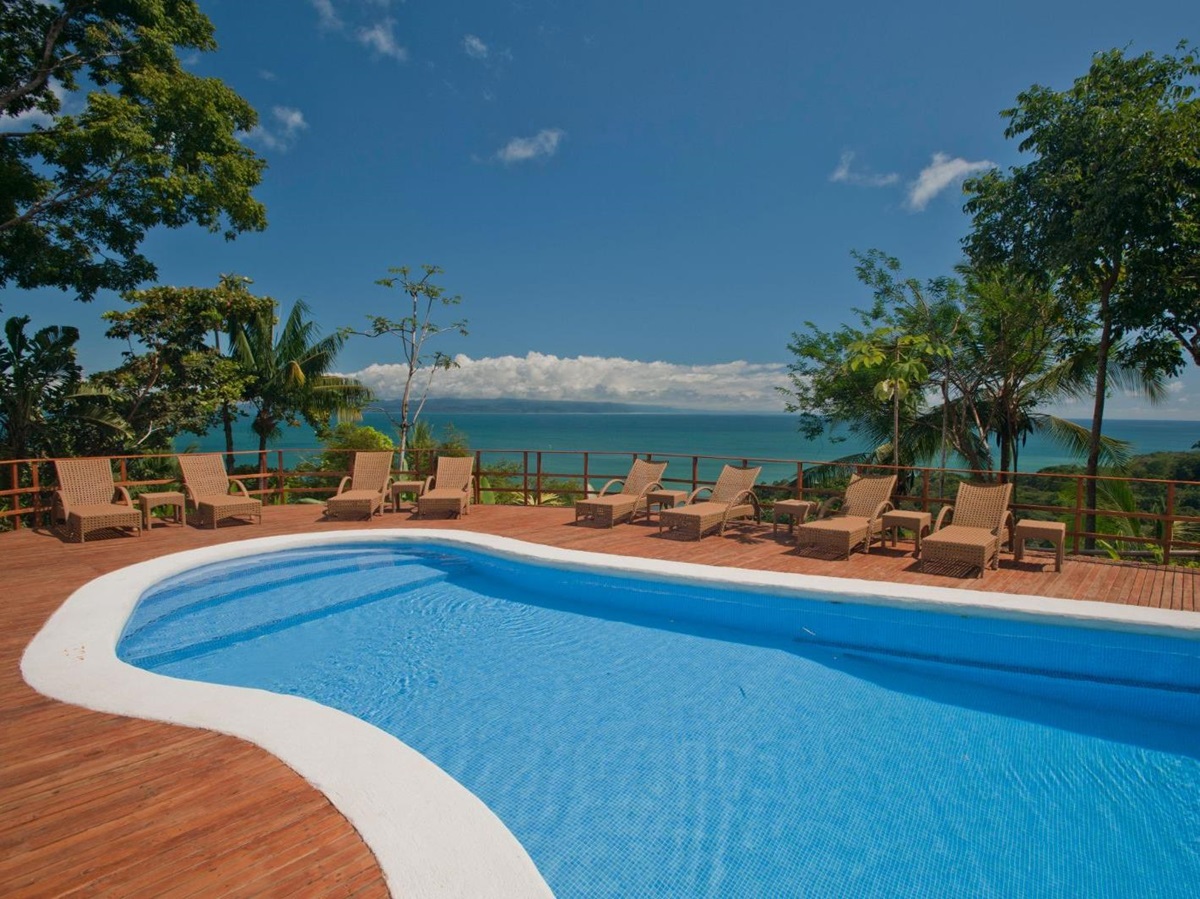 Poolside and sea views at Lapa Rios resort in Costa Rica