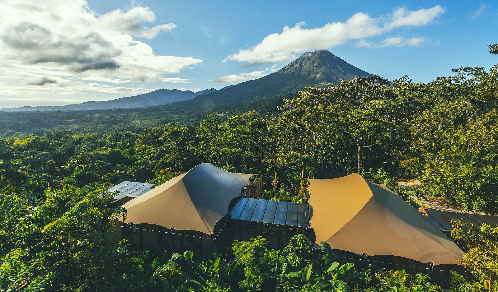 Aerial view of Nayara Tented Camp and the Arenal Volcano in Costa Rica