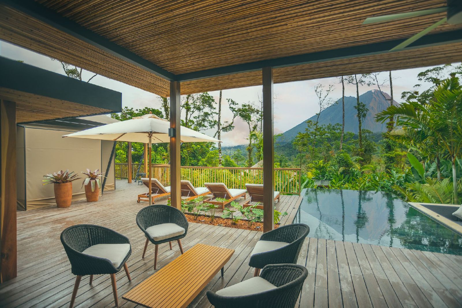 Casa Paloma terrace and plunge pool at Nayara Tented Camp Arenal Costa Rica